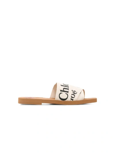 CHLOÉ WOODY LOGO STRAP SLIDES,14482886