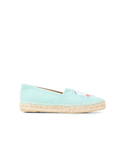 Kenzo White Tiger Embroidered Espadrille In Blue