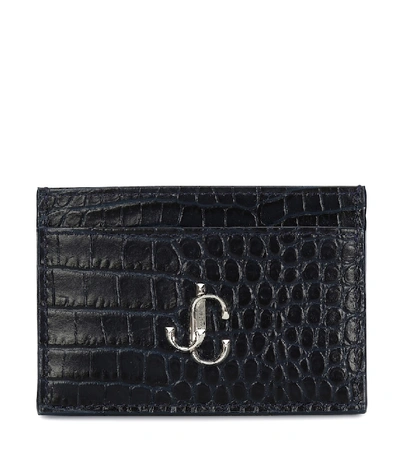 Jimmy Choo Umika Croc-effect Leather Card Case In Blue