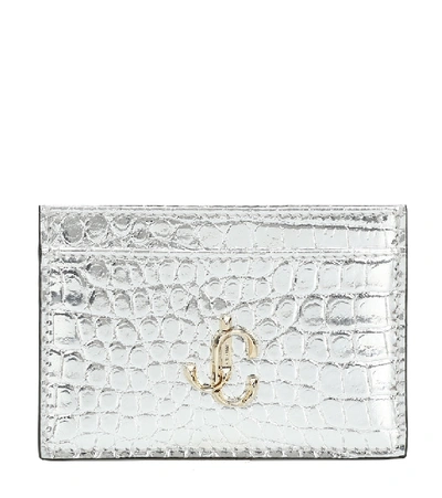 Jimmy Choo Umika Silver Metallic Croc-embossed Leather Card Holder