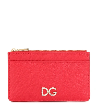 Dolce & Gabbana Leather Zipped Card Holder In Red
