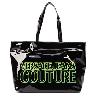 Versace Black Patent Tote With  Jeans Couture Logo
