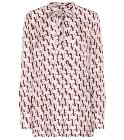 Valentino V-print Tie Neck Silk Twill Blouse In Pink