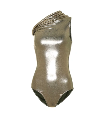 Rick Owens Metallic One-shoulder One-piece Swimsuit In Bronze