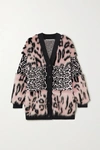 STELLA MCCARTNEY FAUX FUR AND LEOPARD-INTARSIA KNITTED CARDIGAN