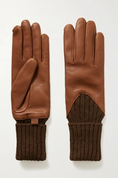 Agnelle Cecilia Leather And Ribbed Alpaca Gloves In Tan