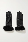 AGNELLE BOA FEATHER-TRIMMED LEATHER GLOVES