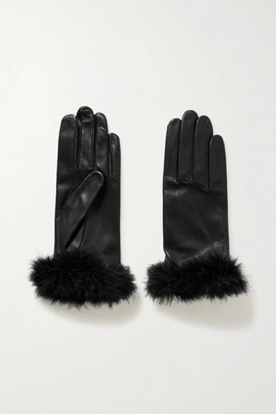 Agnelle Black Boa Alpaca Trim Leather Gloves