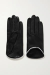 AGNELLE SOFIA FAUX PEARL-EMBELLISHED LEATHER GLOVES