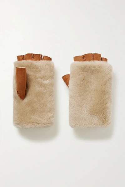 Agnelle Bella Shearling Fingerless Gloves In Light Brown