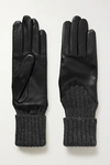 AGNELLE CECILIA LEATHER AND RIBBED ALPACA GLOVES
