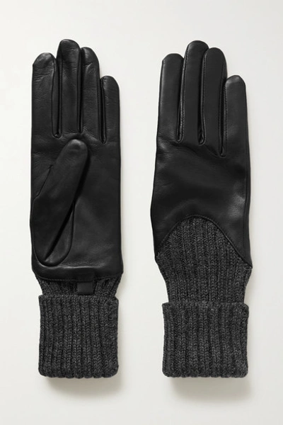Agnelle Cecilia Leather And Ribbed Alpaca Gloves In Black