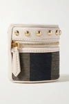 FENDI STUDDED LEATHER AND CANVAS POUCH