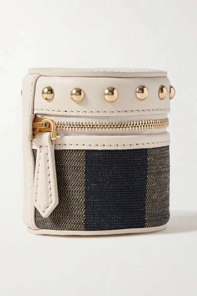 Fendi Studded Leather And Canvas Pouch In Beige