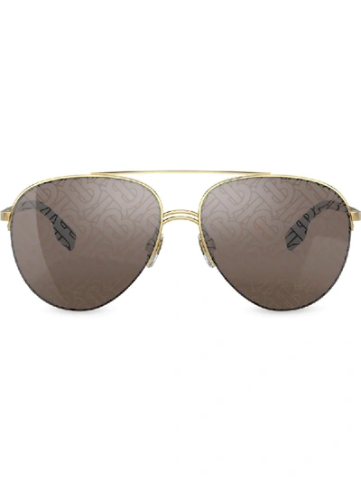 Burberry Eyewear Check Detail Aviator Sunglasses In Grey