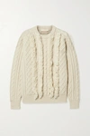 TORY BURCH FRINGED CABLE-KNIT WOOL SWEATER
