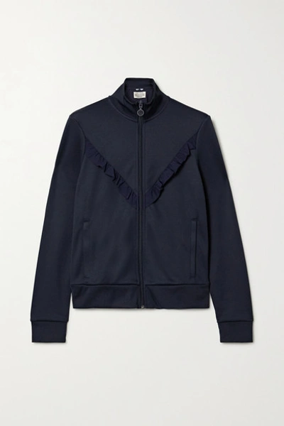 Tory Sport Ruffled Stretch-knit Track Jacket In Tory Navy