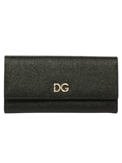Dolce & Gabbana Logo Plaque Flap Wallet In Black