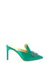 Giannico Daphne 90 Green Crystal-embellished Satin Mules In Green