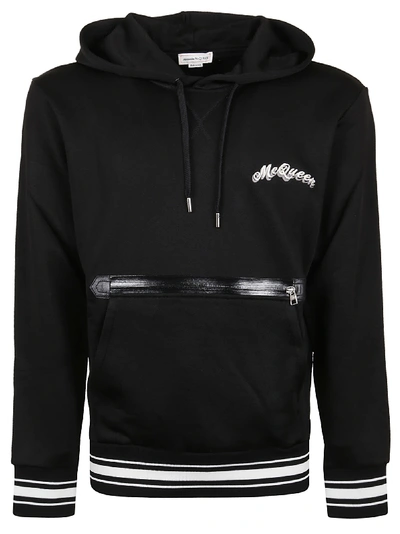 Alexander Mcqueen Double Logo-embroidery Hoodie In Black Mix