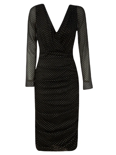 Dolce & Gabbana Ruched-mesh Long-sleeve Midi Dress In Black