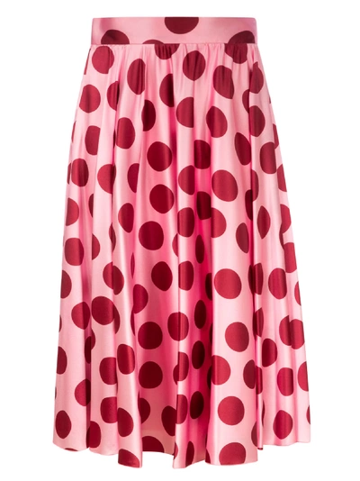 Dolce & Gabbana Polka Dot Pleated Midi Skirt In Pink