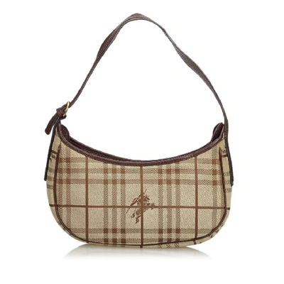 Pre-owned Burberry Plaid Jacquard Hobo Bag In Neutrals