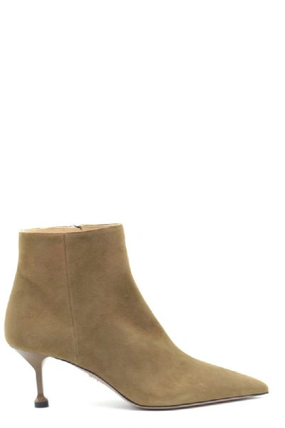 Prada Suede Heeled Ankle Boots In Brown