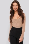 TINA MARIA X NA-KD CROPPED MESH TOP - BEIGE