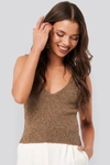 TINA MARIA X NA-KD CROPPED KNITTED SINGLET - BROWN