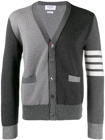 Thom Browne Milano Stitch Cotton Multi-colour 4 Bar Cardigan In Grey