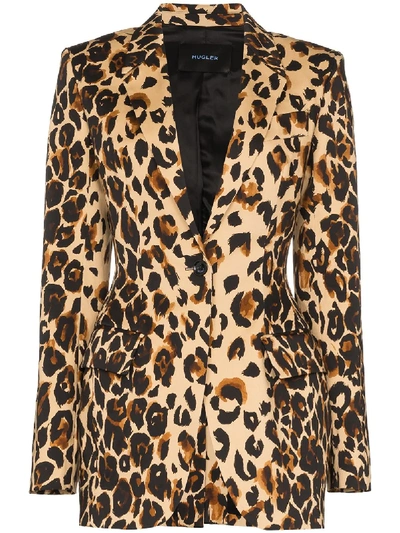 Mugler Printed Stretch Gabardine Blazer Jacket In Leopard Print