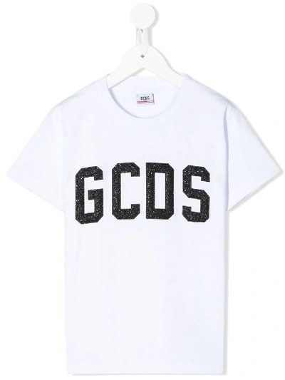 Gcds Kids' Logo Print Cotton T-shirt In 白色