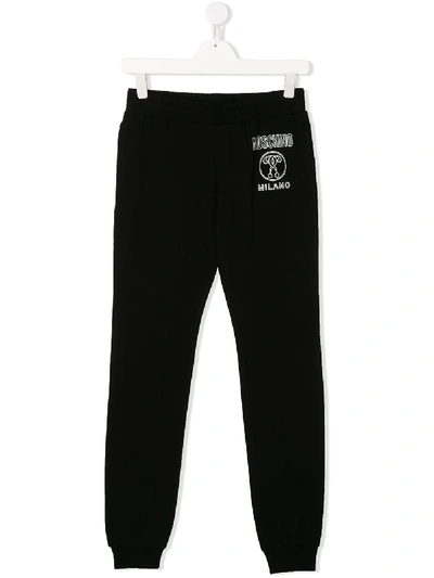 Moschino Teen Logo Print Track Trousers In Black