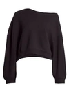 R13 Patti Asymmetric Puff-sleeve Off-the-shoulder Sweatshirt In Black