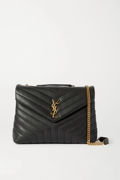 Saint Laurent Loulou Medium Quilted Textured-leather Shoulder Bag In Black