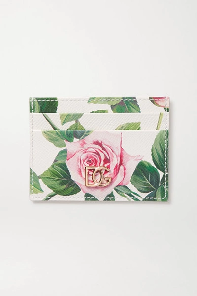Dolce & Gabbana Floral-print Textured-leather Cardholder In Pink