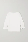 CHLOÉ LACE-TRIMMED RIBBED WOOL AND SILK-BLEND SWEATER