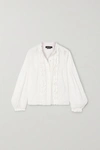 ISABEL MARANT SAMALY CROCHETED LACE-TRIMMED RUFFLED PINTUCKED RAMIE BLOUSE