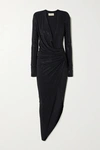 ALEXANDRE VAUTHIER ASYMMETRIC RUCHED CRYSTAL-EMBELLISHED STRETCH-CREPE GOWN