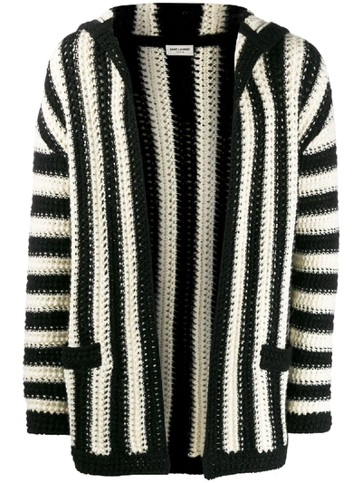 Saint Laurent Crocheted Striped Cardigan In 黑色
