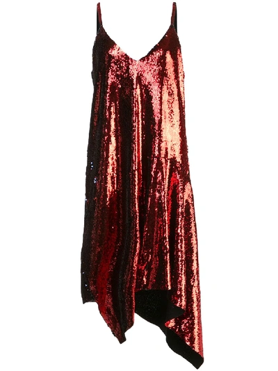 Marques' Almeida Asymmetric Sequin Shift Dress In Red