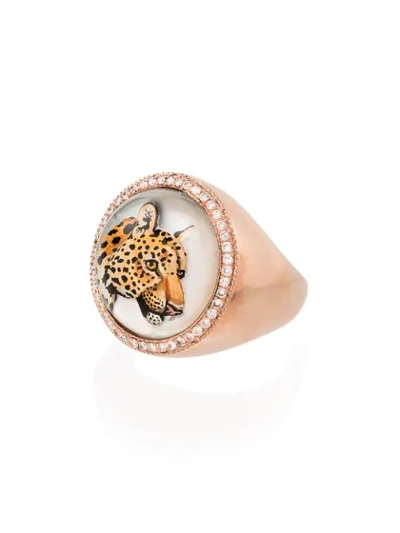 Jacquie Aiche 14kt Gold Leopard Diamond-embellished Ring In Rose Gold