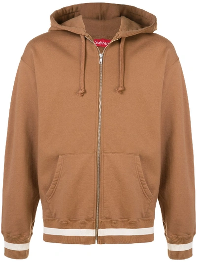 Supreme Old English Stripe Zip Up Hoodie In Brown