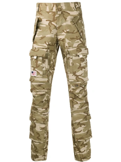 Palm Angels Camouflage Cargo Trousers In Green