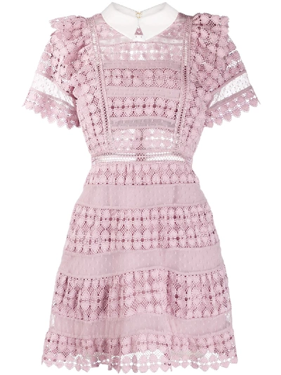 Self-portrait Lace Ruffle Mini Dress In Purple