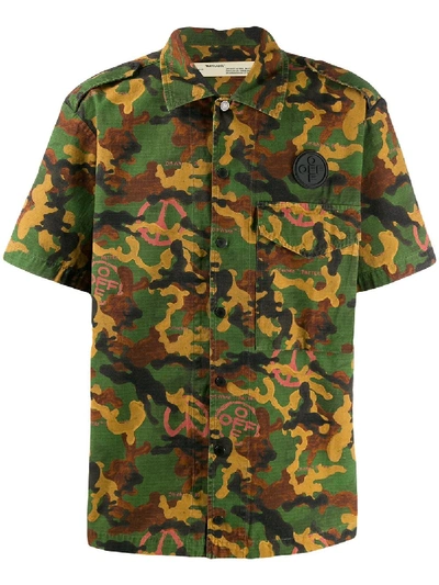 Off-white Short-sleeved Camouflage Shirt In Military Green