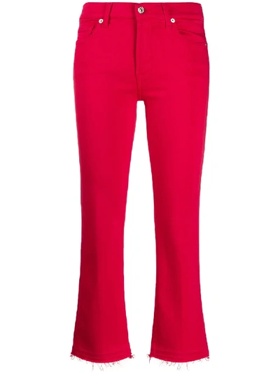 7 For All Mankind Mid-rise Flared Cropped Jeans In Red