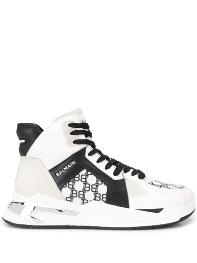 Balmain B-ball Sneakers In White / Black Leather