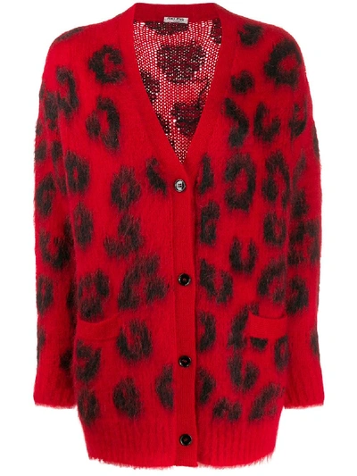 Miu Miu Jacquard Leopard Pattern Cardigan In 红色